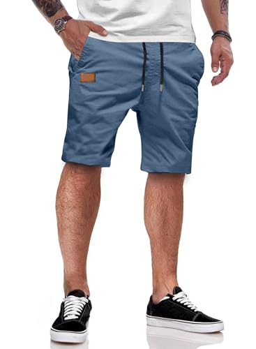 JMIERR Kurze Hosen Herren Shorts Herren Sommer Chino Baumwolle Elastische Taille mit Taschen (C Himmelblau) L von JMIERR