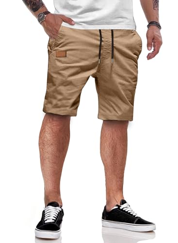 JMIERR Kurze Hosen Herren Shorts Herren Sommer Chino Baumwolle Elastische Taille mit Taschen Khaki L von JMIERR