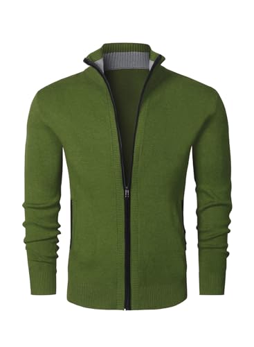 JMIERR Strickjacke Herren Cardigan Fleecejacke Sweatjacke Trachtenjacke Gestrickt Wintermantel mit Reißverschluß und Taschen Grün M von JMIERR