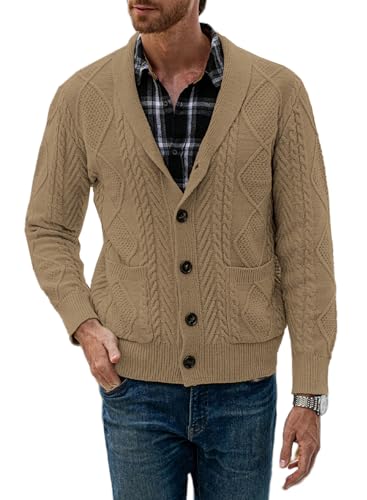 JMIERR Strickjacke Herren Langarm Revers Hals Slim Fit Lässig Gestrickter Herbst Wintermantel Strickmantel Braun S von JMIERR