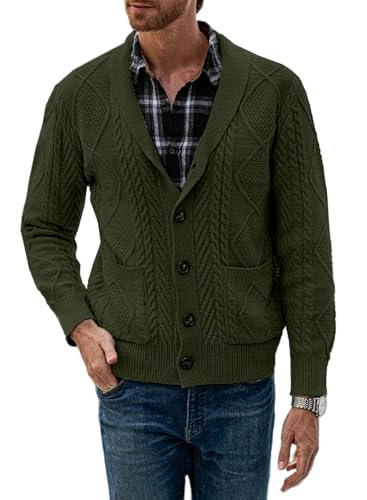 JMIERR Strickjacke Herren V Ausschnitt Strick Cardigan Langarm Pullover Einfarbige Strickmantel mit Taschen Grün S von JMIERR