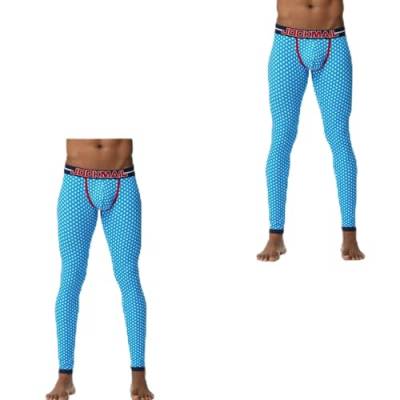 JOCKMAIL Lange Unterhose für Herren, Thermo-Unterwäsche, Baumwolle, bedruckt, Herren-Thermo-Unterwäsche, Schlafhose, Leggings, Ls-1108-Blau, 2-2er-Pack, XXL von JOCKMAIL