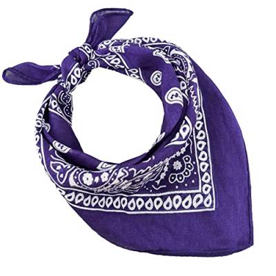 Bandana aus 100% Baumwolle, 3/5/10er-Set, für Damen, Herren, Kinder, Unisex, einfarbig und/oder mit Paisley-Muster, Artikelnummer A644, violett, Set 10 pz von JOPHY & CO.