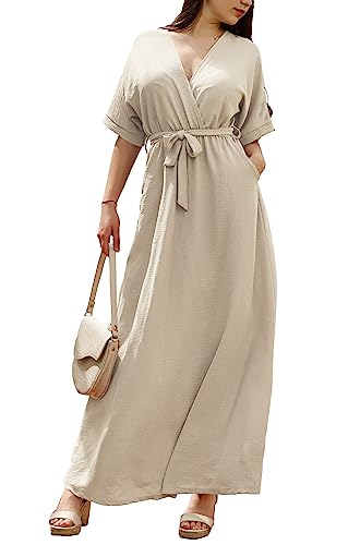 JOPHY & CO. Langes Kleid Casual mit V-Ausschnitt Code 7196, beige, XXL von JOPHY & CO.