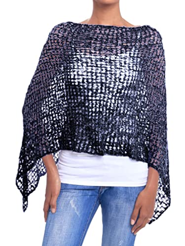 JOPHY & CO. Damen-Poncho mit Netzoptik, Strickoptik, für Sommer und Frühling, leicht und weich (Code 1511), Schwarz , XXL von JOPHY & CO.