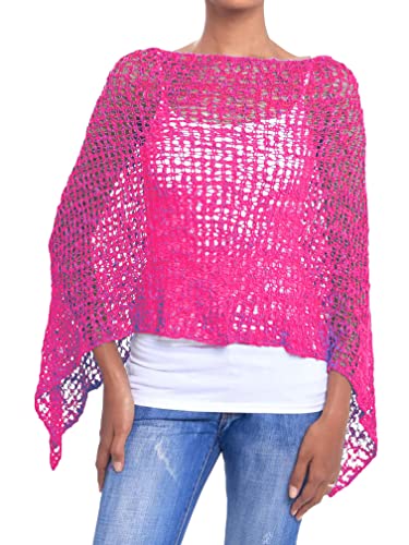 JOPHY & CO. Damen-Poncho mit Netzoptik, Strickoptik, für Sommer und Frühling, leicht und weich (Code 1511), fuchsia, M von JOPHY & CO.