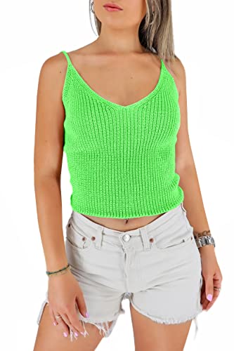 JOPHY & CO. Top Crop für Damen mit Schulter, schmaler V-Ausschnitt aus elastischer Baumwolle (Artikelnummer 1501), grün neon, L/XL von JOPHY & CO.