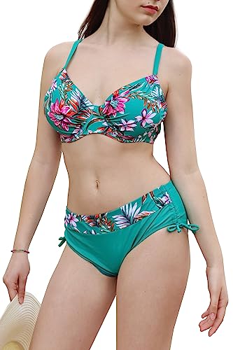 JOPHY & CO. Zweiteiliger Badeanzug für Damen, große Größe, Strand-Bikini, sexy, Push-Up-gepolstert, BH für Strand, Beachwear Swimwear Artikelnummer 8140, 8142-grün, 50 von JOPHY & CO.