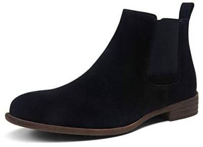 JOUSEN Herren Chelsea Boots Casual Mode Stiefeletten Wildleder Elastische Stiefel für Männer, Schwarz (schwarze Velourslederoptik), 45.5 EU von Jousen