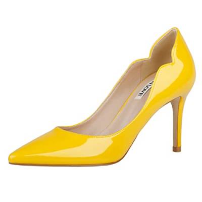 JOY IN LOVE Damen Pumps Schuhe 3,5 Zoll Stiletto High Heels Spitze Zehe Kleid Pumps, V-gelb Patent, 39 EU von JOY IN LOVE