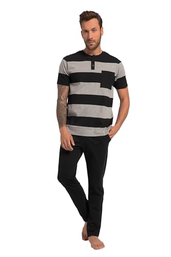 JP 1880 Herren große Größen L-8XL Schlafanzug, Homewear, Oeko-TEX, Zweiteiler, T-Shirt mit Ringeln, Lange Hose, bis 8 XL schwarz 8XL 819854130-8XL von JP 1880