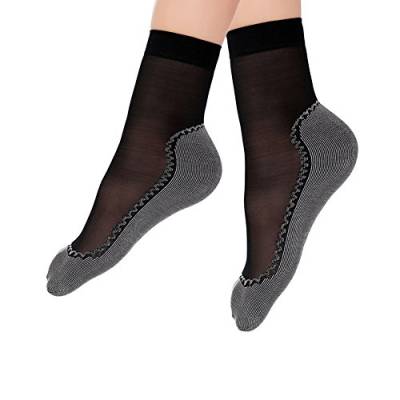 JYOHEY 5 Paar Nylon Söckchen Damen Seidenstrümpfe Ultradünne Transparente Kristall Socken Elastische Kurze Socken Anti-Rutsch-Baumwollsohle Feinstrümpfe Socken Damen Schwarz Grau Teint von JYOHEY