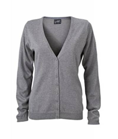 JAMES & NICHOLSON Klassische Baumwoll-Strickjacke (L, grey-heather) von James & Nicholson