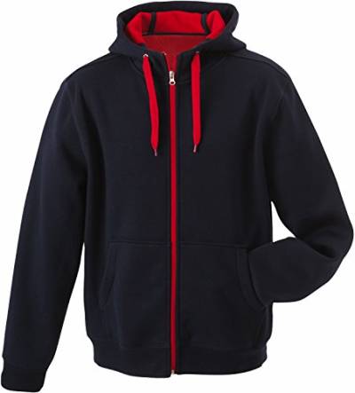 Sportliche Kapuzenjacke mit Fleecefutter - für Herren Farbe navy/red Größe S von James & Nicholson