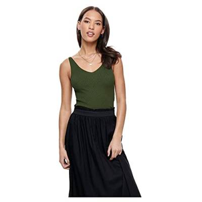 JDY Damen Tank Top Oberteil JDYNANNA Basic Shirt Ärmellos Struktur Pullover V-Neck Ausschnitt, Farben:Grün, Größe:44 von JdY