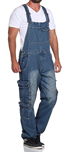 Jet Lag Herren Latz Jeans Overall A Lange Jeans-Hose Loose Fit Light Navy M von Jet Lag