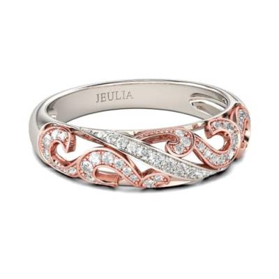 Jeulia Zweifarbiger Scrollwork-Ring aus Sterlingsilber für Damen, Verlobung, Eheringe mit Schmuckschatulle für Geburtstag, Jahrestag, Weihnachten, Valentinstag (Roségold, 50(15.7)) von Jeulia