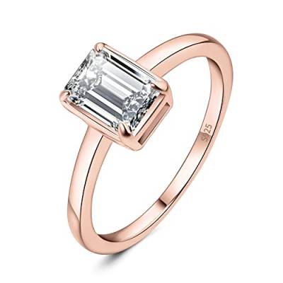 JewelryPalace Klassisch Smaragdschliff 1ct Zirkonia Solitär Promise Ring Damen, Schmuck Set, Verlobungsring Damenring Silber 925 mit Stein Frauen, Simulierte Diamant Jubiläum Eheringe Rosegold 49 von JewelryPalace