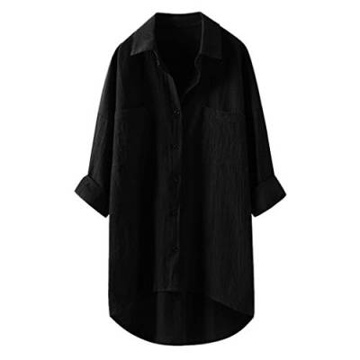 Longbluse Damen Bluse Oversize Langarm Shirt Baumwolle Leinen Hemdbluse Elegant Übergröße Longbluse Oberteil Einfarbig Lose Leinenbluse Lang Hemd Tops von Jiabing