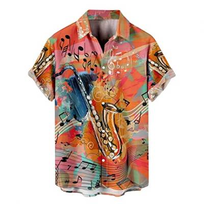 Lulupi Herren Hawaiihemd 3D Druck Aloha Freizeithemd Kurzarm Musik Grafik Hemd Oberteile Shirts Hawaii Strand Urlaub Sommerhemd Tops T-Shirt von Jiabing