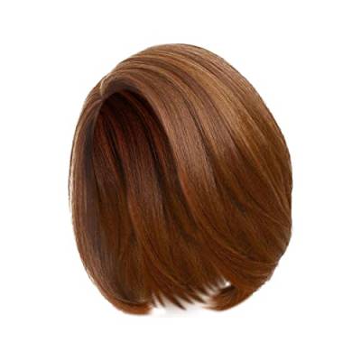 Herren Toupet Echthaar Kurzes Haar für Damen, mittlere Länge, glattes Haar, Seitenschlitz, Birnenkopf, Gold Strümpfe Netz (Brown-3, One Size) von Junhasgood