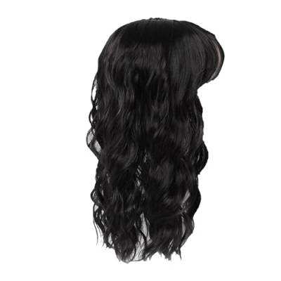 Langhaarperücke Schwarz für lange Locken, weißes Haar-Ergänzungs-Top-Haar-Patch Schoner Damen (Black, One Size) von Junhasgood