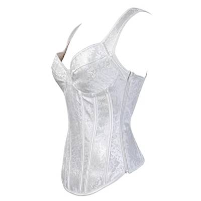 Jutrisujo Korsett Damen Vollbrust Corsage White Corset Mit Strapse Träger Blumen Spitze Viktorianisch Halloween Günstig Weißes S von Jutrisujo