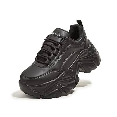 K KIP WOK Große Sneaker für Damen, modische Plattform, weißes Leder, lässige Papa-Schuhe, bequeme Keilabsatz, Walking-Sport-Sneaker, Schwarz, 39 EU von K KIP WOK