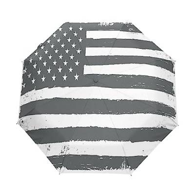 Amerikanische Flagge Usa Grau Regenschirm Taschenschirm Auf-Zu Automatik Schirme Winddicht Leicht Kompakt UV-Schutz Reise Schirm für Jungen Mädchen Strand Frauen von KAAVIYO
