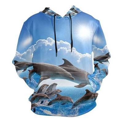 KAAVIYO Blaue Sonne Delfin Sonnenwasser Kapuzenpullis Kapuzenpullover Sport Sweatjacke Herren Mit 3D Druck Hoodie Kapuze für Mädchen Jungen Männer von KAAVIYO