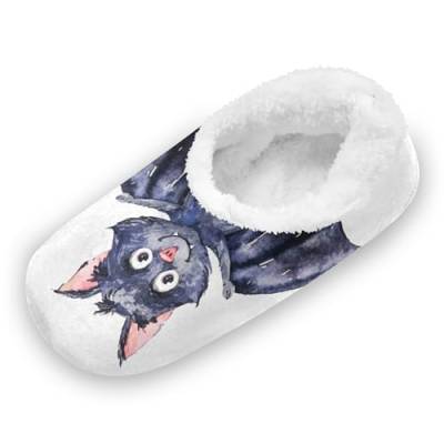 KAAVIYO Halloween-Fledermaus Malen Hausschuhe Anti-Rutsch Fuzzy Winter Pantoffeln Plüsch Damen Herren Warme Gefüttert Rutschfest Slipper Schuhe von KAAVIYO