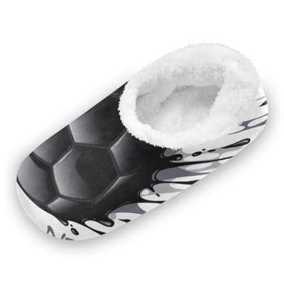 KAAVIYO Tintenschwarzer Fußball Fußball Hausschuhe Anti-Rutsch Fuzzy Winter Pantoffeln Plüsch Damen Herren Warme Gefüttert Rutschfest Slipper Schuhe von KAAVIYO