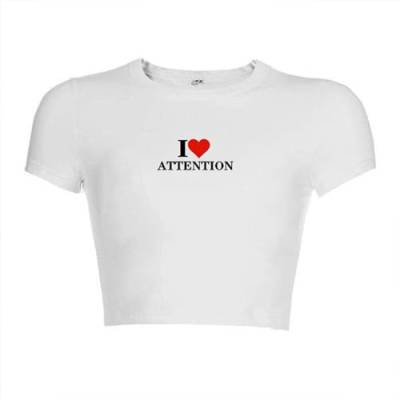 2000er Jahre Ästhetische Tops I Love Attention Print Brief Y2k Kleidung Emo Girl Sexy Süße Crop Top Schlanke Vintage Frauen Streetwear T-Shirt,Weiß,M von KASUTAM