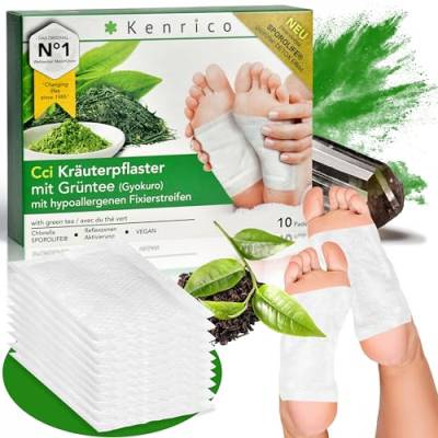 KENRICO Cci Kräuterpflaster mit Grüntee (Gyokuro) [100% vegan] Pflaster zum Entgiften Entgiftungspflaster Detox Entgiftung Pads Füße Detox Pflaster Kur Körper entgiften Fusspflaster Patch von KENRICO