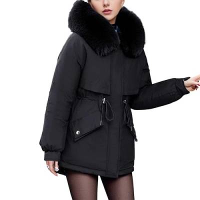 KIMODO Daunenmantel Damen mit Kapuze Winter Warm Winterjacke Kunstpelz Steppmantel Wintermantel Parka Winddicht Jacke Steppjacke Trenchcoat Outwear(Schwarz，M) von KIMODO