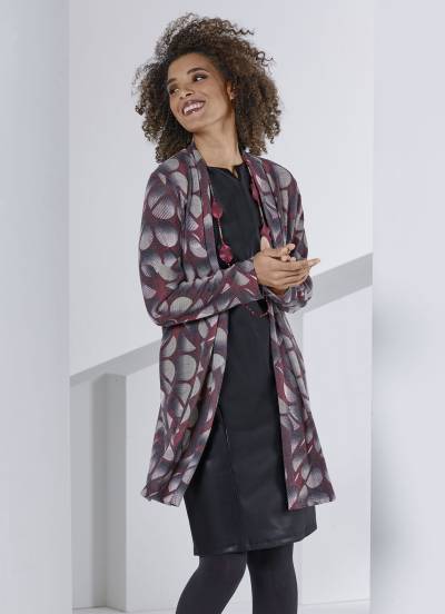 Long-Strickjacke in Feinstrick, Grafit-Bordeaux-Multicolor, Größe 42 von KLAUS MODELLE