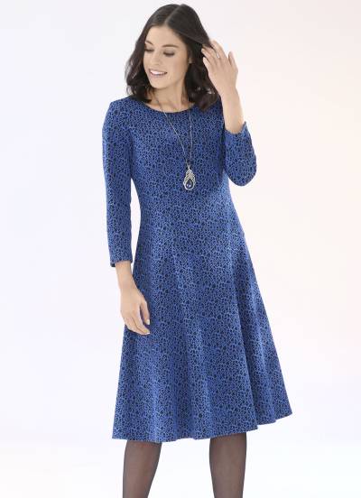 Strick-Kleid mit leichtem Cloqué-Effekt, Royalblau-Schwarz, Größe 50 von KLAUS MODELLE