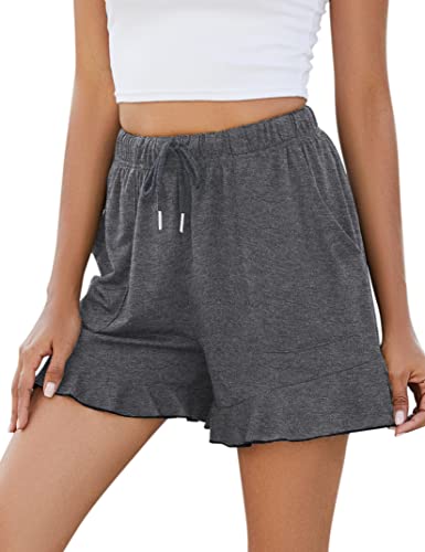 KOJOOIN Damen Shorts Kurze Hose Sommer Sporthose Jogginghose Loose Fit Sweathose mit Taschen,für Jogging Yoga Fitness Freizeithose Dunkelgrau M von KOJOOIN