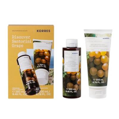 KORRES SANTORINI GRAPE Körperpflege Set, Vorteilsset für Frauen und Männer aus Duschgel 250 ml und Bodymilk 200 ml, fruchtiger Traubenduft, vegan von KORRES