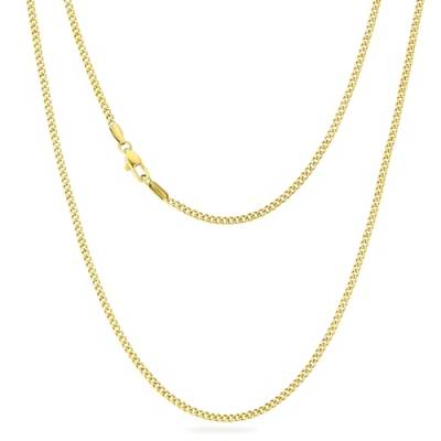 KRKC&CO 2mm Kette Damen Goldkette, Edelstahl Panzerkette mit Diamantschliff, 14K Gold Vergoldet Halskette Cuban Link Chains, Geschenke für Frauen Mädchen Herren Männer Jungs, [Länge 45,7cm] von KRKC & CO keep real keep champion