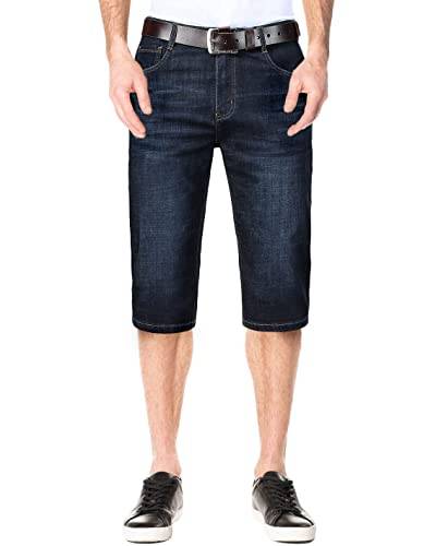 KTWOLEN Herren 3/4 Sommer Leinenhose Chino Shorts Bermuda Männer Casual Leinen-Shorts Kurze Hose ohne Guertel, A-Denim Schwarz, 38 von KTWOLEN