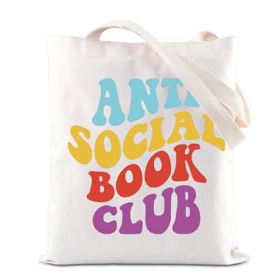KUIYAI Anti Social Book Club Tragetasche Buchliebhaber Geschenk Buch Leser Handtasche Introvertiert Geschenk Lustiges sarkastisches Geschenk Buchtasche, Anti Totebag von KUIYAI