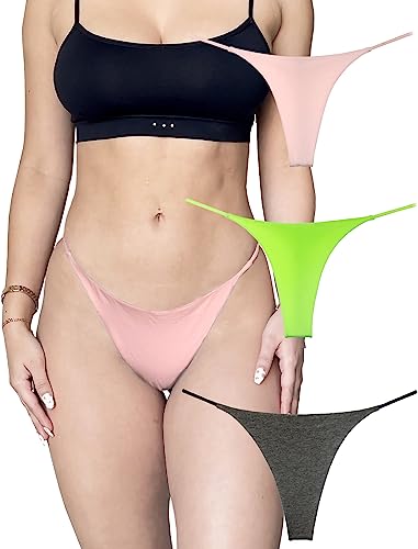 KUKU PANDA G String Tangas für Damen aus Baumwolle Frauen Unterwäsche Sexy Höschen Nahtlose Slips Thongs 3er Pack Set (Rosa Grün Grau, Medium) von KUKU PANDA