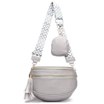 KUNKUN stylisch bauchtasche damen veganes leder crossbody bag umhängetasche brustbeutel moderne taschen mit breitem schultergurt mit münzgeldbörse-grau von KUNKUN