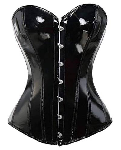 KUOSE Damen Body Shaper Dessous Gothic PVC Kunstleder Corsage Mieder Top Schwarz (Schwarz, 36-38) von KUOSE