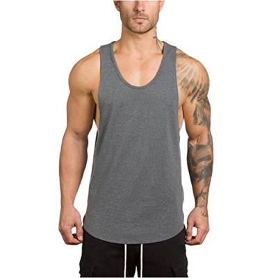 Kanpola Sport Tanktop Herren Muskelshirt Slim Fit Bodybuilding Fitness Tank Top Baumwolle Unterhemden ÄRmelloses Basic T-Shirt von Kanpola Herren Top