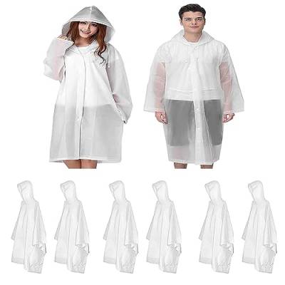 6 STÜCK Regenponcho Regenmantel Für Damen Herren - Wiederverwendbar-Regenmäntel - Wasserdichter Outdoor-Poncho Mit Kapuzen - Durchsichtiger Regenmantel | Für Wandern, Radfahren, Camping von Kasmole