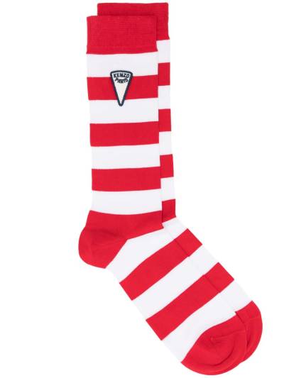 Kenzo Gestreifte Socken mit Logo-Patch - Rot von Kenzo