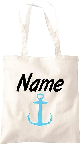 Kleckerliese Kinder Stoffbeutel Schule Kindergarten Tasche Beutel mit Motiv Name personalisiert Anker, natur von Kleckerliese