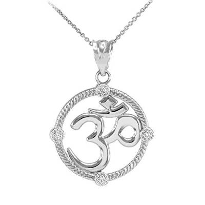 Damen Anhänger Halskette 14 Karat Weißgold Seil Entwurf Zirkel Diamant Hindu Meditation Charm Yoga "Om" (Aum) (Kommt mit einem 45cm Kette) von Kleine Schätze